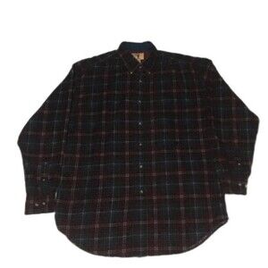 Vintage duck head men’s plaid button up long sleeve casual shirt green/Red large